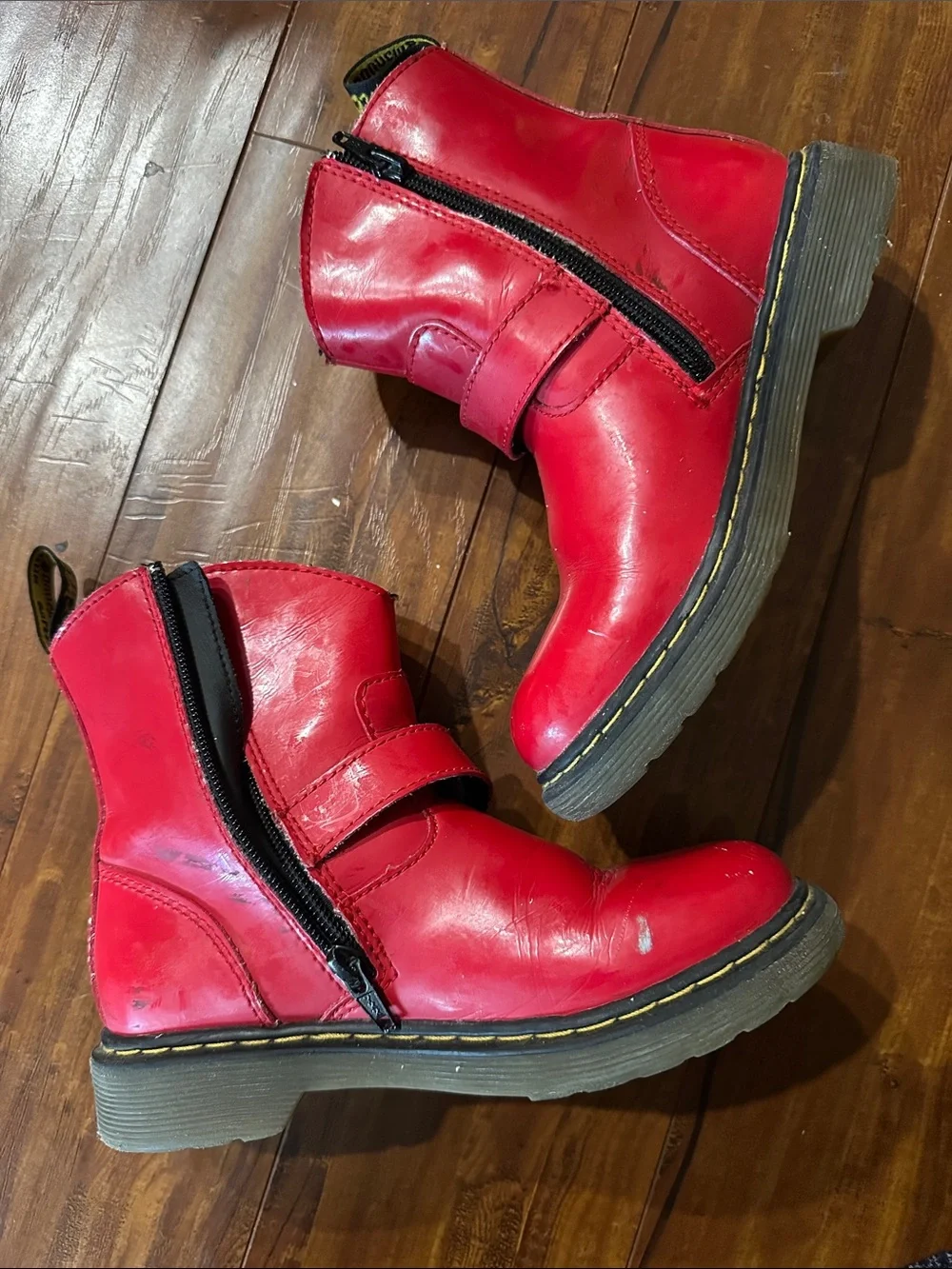 Dr. Martens Kids Red  Moto Biker Buckle Boots Youth Size 1 EU 32